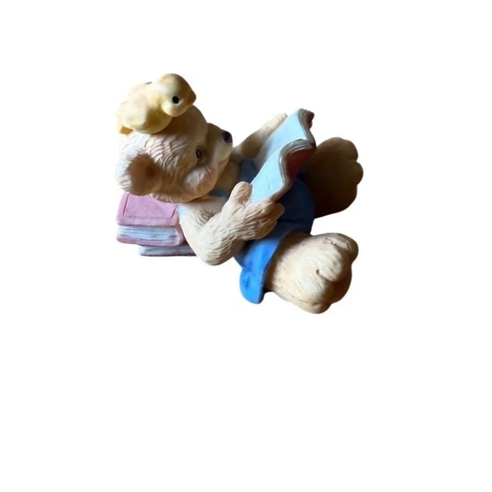 Cherished‎ Teddies Mini Teddy Bear Figurine Reading Book with Bird 2.5in